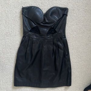 The Kooples Black Lace and Leather Strapless Dress XS/S